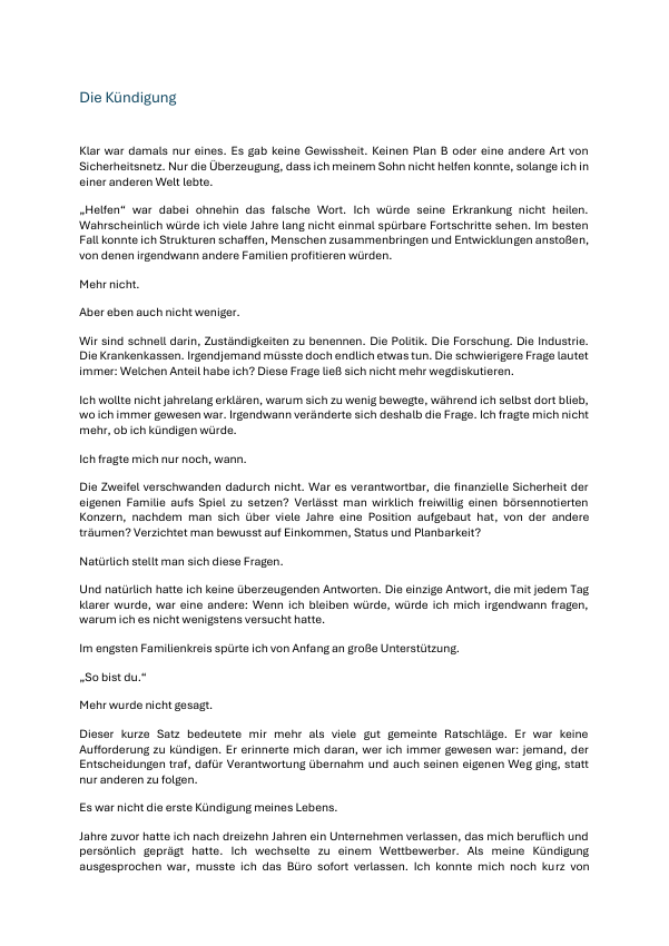 Erste Seite der Leseprobe Die Kündigung